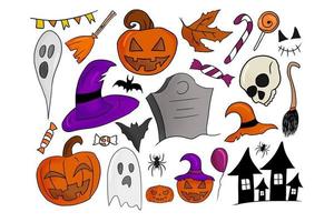 Colorful hand drawn collection of different element of Hallowee vector