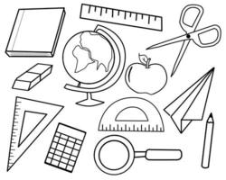 hand drawn sketch set of school stuff isolated in a white background vector