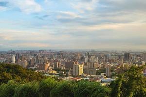 View over Taoyuan City from Hutou mountain in Taiwan at dusk photo