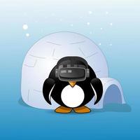 penguin wearing vr console vector