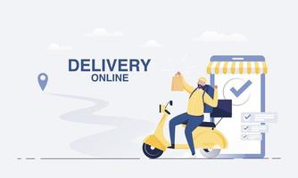 Fast delivery by scooter on mobile smartphone. vector