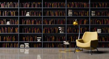 Reading room with library and armchair photo