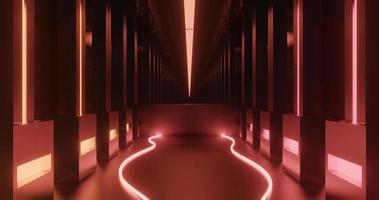 3D-rendering sömlös loop rörelse av röd neon sci-fi korridor. video