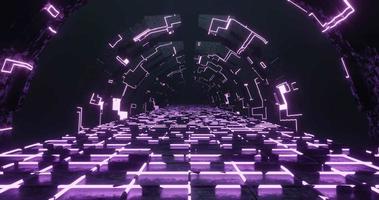 3d rendering seamless loop animation of pink neon sci-fi corridor. video