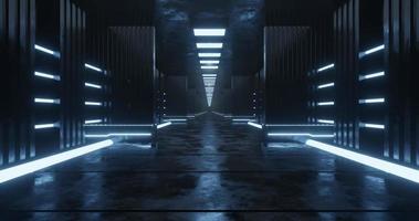 3d rendering seamless loop motion of light blue neon corridor. video