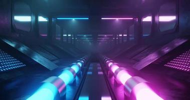 3d rendering seamless loop motion of neon corridor with glowing pipe. video