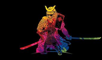 Samurai Warrior Japanese Fighter Action Graffiti vector