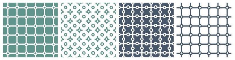 Blue green set of grid winter abstract seamless patterns vector