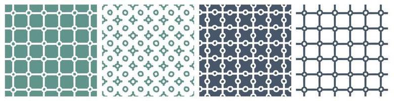 Blue green set of grid winter abstract seamless patterns vector