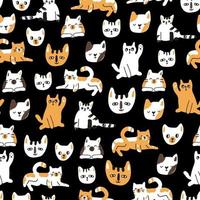 Cute fun seamless pattern of cats or kittens on black background vector