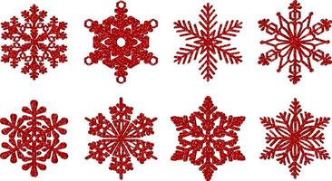 set of red glitter snowflakes vector