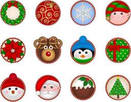 set of christmas cupcakes. top view vector