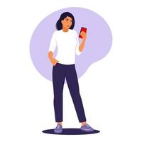 Woman with a phone concept. Vector illustration. Flat.