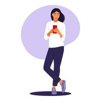 mujer con un concepto de teléfono. ilustración vectorial. plano. vector