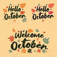 Hand drawn hello october lettering set vector