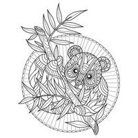 Panda and bamboo hand drawn for adult coloring book vector