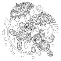 osos de peluche bajo la lluvia dibujados a mano para libro de colorear para adultos vector