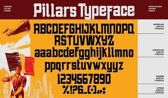 Propaganda alphabet letters font and number vector