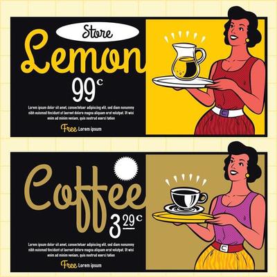 Retro Waitress Serving Drinks Clipart Illustration