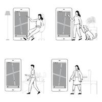 People doodles use GPS control or delivery tracking set vector