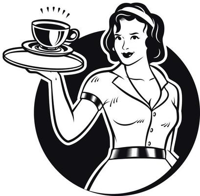 Retro Waitress Serving Coffee Clipart Illustration