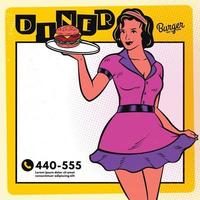 Retro waitress diner poster menu template vector