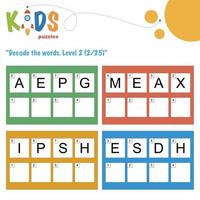 Decode the hidden words. Easy logical printable worksheet for kids vector