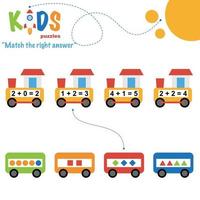 Match the right answer, preschool printable worksheet vector