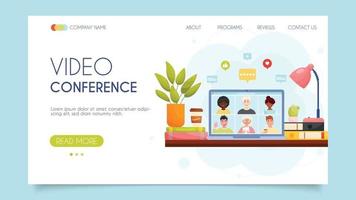 video conference landing page concept vector