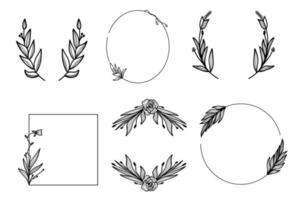 Various hand drawn floral geometric frames set vector