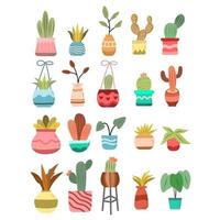 Conjunto de plantas exóticas de cactus en macetas de cerámica. vector