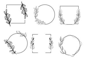 Various hand drawn floral geometric frames set vector