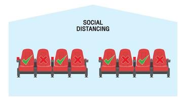 Keep a safe distance when sitting in a movie theater. vector