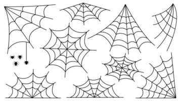 Spider web set. Halloween decoration with spiders. A creepy spider web vector