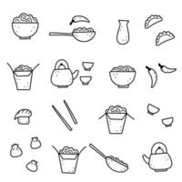 Hand drawn set of Asian food. Vector illustration.