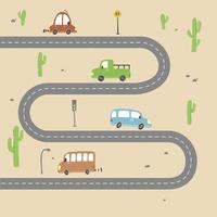 Kids city map of transport and road. Vector illustration.