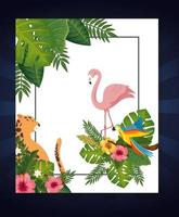 leopard with flamingo and parrot animals exotic vector