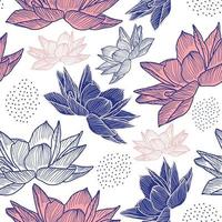 Hand drawn floral seamless pattern with lotus drawing vector