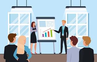 business people meeting with infographics presentation vector