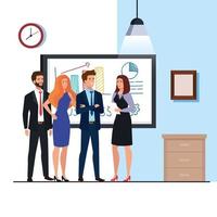 business people meeting with infographics presentation vector