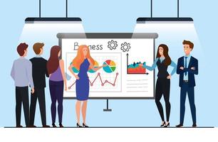 business people meeting with infographics presentation vector