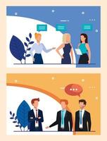 set of business people meeting talking scenes vector