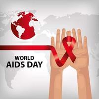 poster of world aids day with hands and ribbon vector