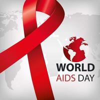 poster of world aids day with ribbon vector