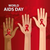 poster of world aids day with hands and ribbons vector