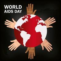 poster of world aids day with planet earth and hands vector