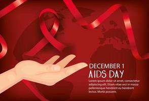 poster of world aids day with hand and ribbons vector