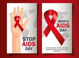 Establecer póster del día mundial del sida con decoración. vector