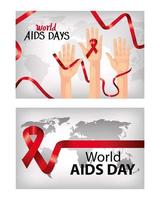 set poster of world aids day with decoration vector