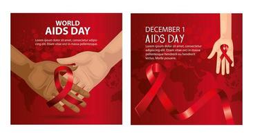 set poster of world aids day with decoration vector